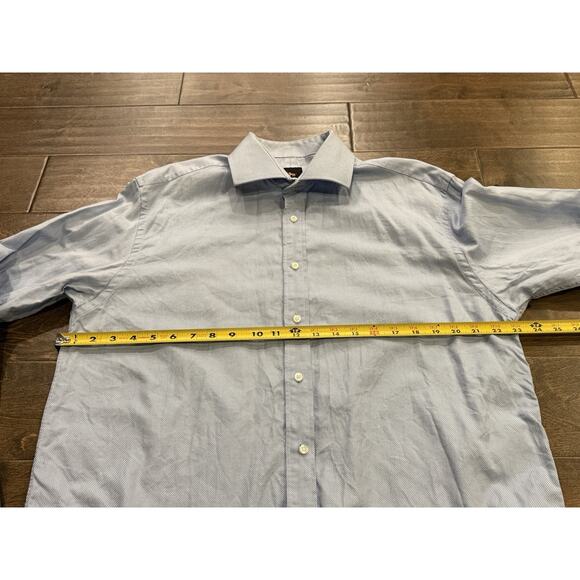 Chester Barrie Mens Blue Button Up Collar 100% Cotton Cuff Shirt Size 16 1/2 42 - Picture 10 of 10